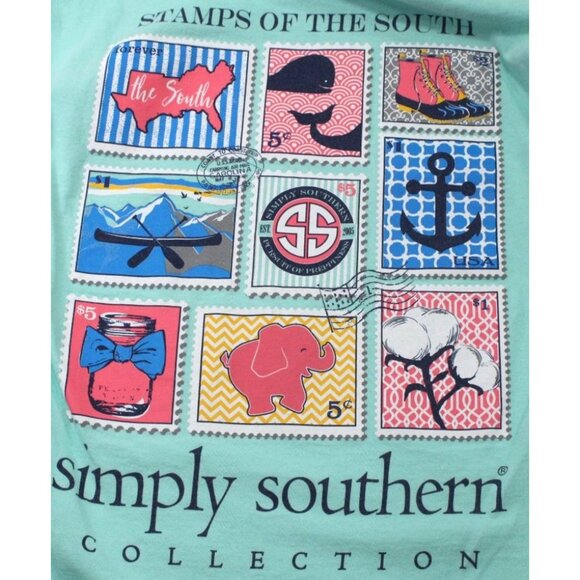 Simply Southern Small Long Sleeve Mint Green Shirt Stamps Of The South Cotton Ca - Picture 9 of 9